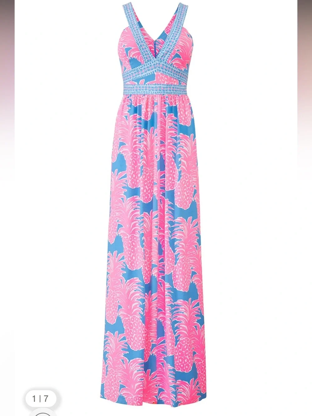 Lilly Pulitzer Taryn Pineapple Maxi Dress in Pink and Blue Size 2 Colorful